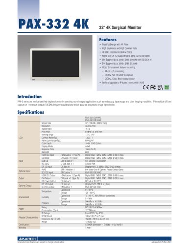 PAX-332 4K Surgical Monitor - Datasheet