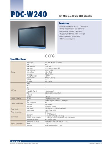 PDC-W240 Medical-Grade LCD Monitor - Datasheet