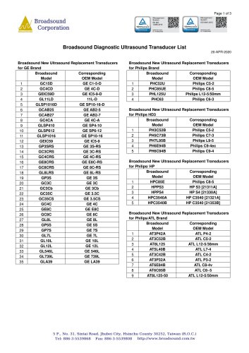 Replacement Transducer List