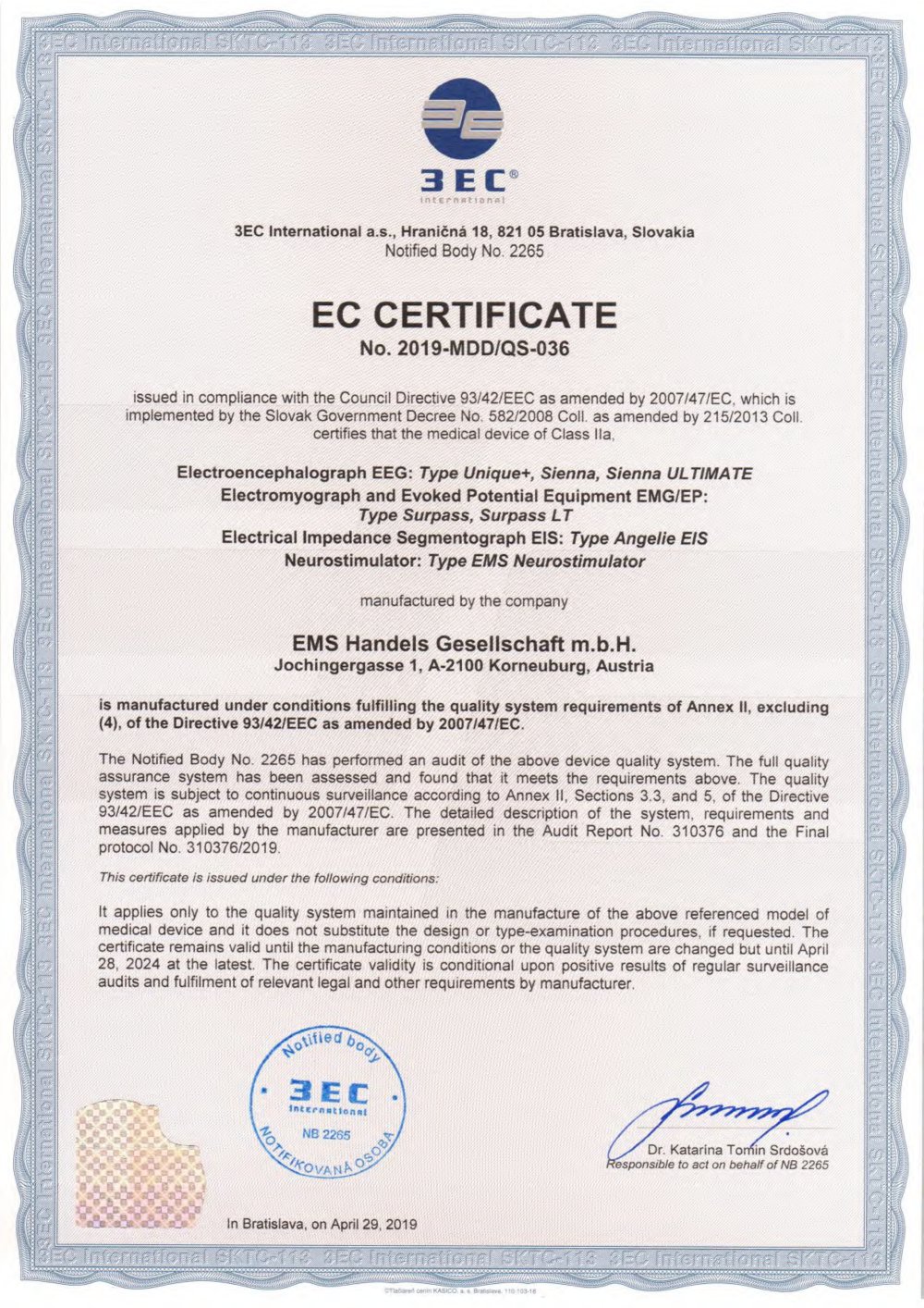  EC Certificate QS 036 - EMS Biomedical