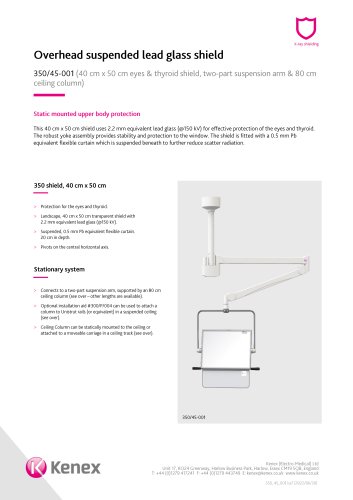 Overhead suspended lead glass shield