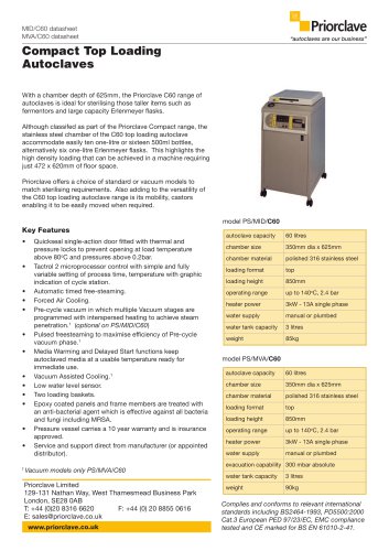 Compact Top Loading 60L Priorclave Datasheet