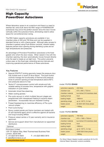 Rectangular Powerdoor 450 & 700L Priorclave Datasheet