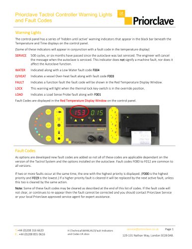 Warning Indicators and Fault Codes