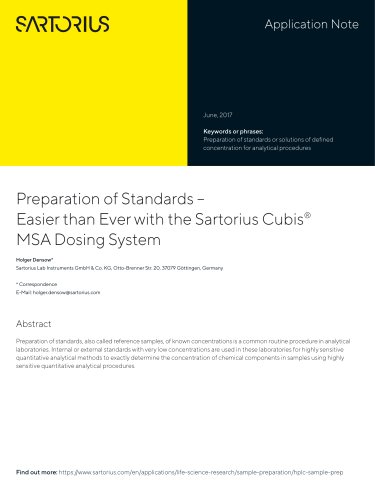 Preparation of Standards – Easier than Ever with the Sartorius Cubis® MSA Dosing System