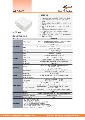 Wincomm WPC-767F Data Sheet v1.0