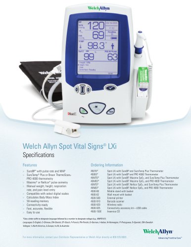 Spot Vital Signs LXI Specifications