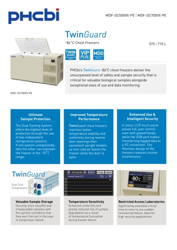 MDF-DC500VX-PE & MDF-DC700VX-PE - TwinGuard ULT Freezers (-86&deg;C)
