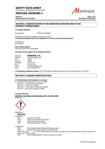 SAFETY DATA SHEET  VENTURA UNIBOND 2