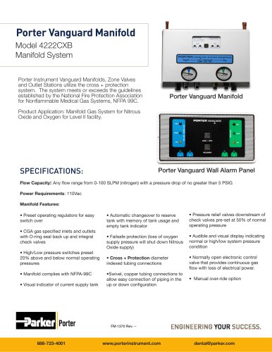 Porter Vanguard Manifold System Spec Sheet FM-1370 Rev-