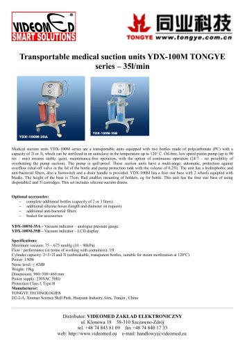 Transportable medical suction units YDX-100M TONGYE series – 35l/min