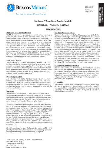 Medizone™ Area Valve Service Module (International) HTM/ISO Specification Sheet