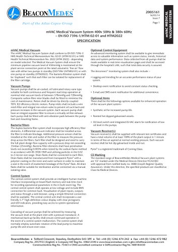 mVAC Medical Vacuum Systems HTM/ISO Specification Sheet