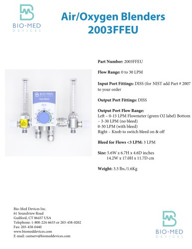 Air/Oxygen Blenders 2003FFEU