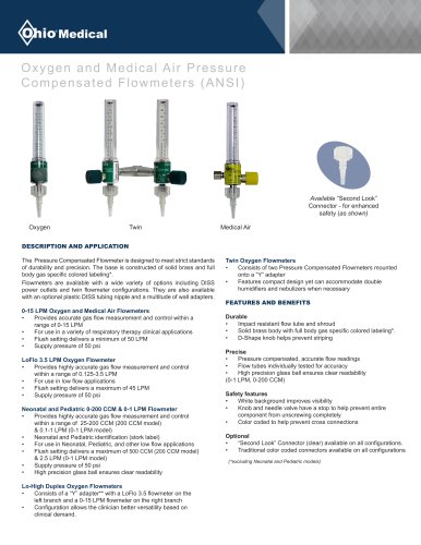 Oxygen and Medical Air Pressure Compensated Flowmeters