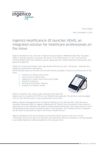 Ingenico Healthcare/e-ID launches VEHIS, an integrated solution for healthcare professionals on the move