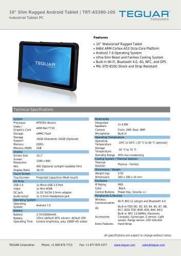 10" SLIM RUGGED ANDROID TABLET | TRT-A5380-10S