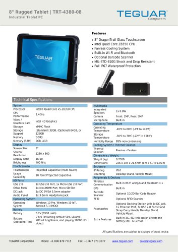 8" Rugged Tablet | TRT-4380-08