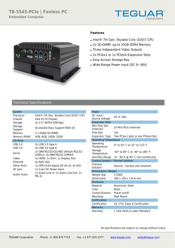 TB-5545-PCIe | Fanless PC