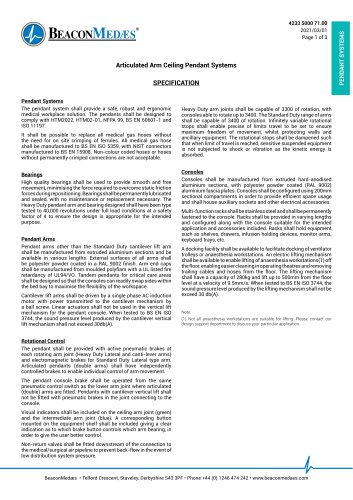 Articulated Arm Pendant System Technical Data Sheet