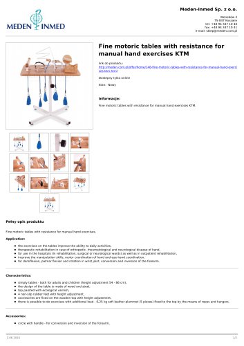 Fine motoric tables with resistance for manual hand exercises KTM