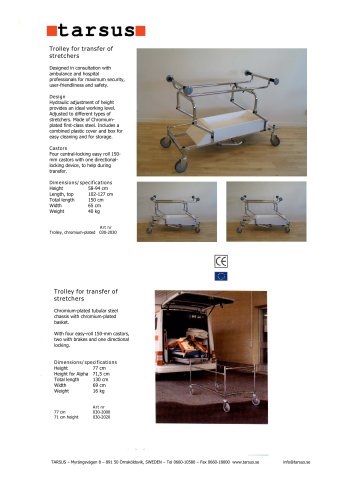 Trolley for transfer of stretchers, height adjustable