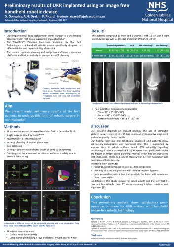 Preliminary results of UKR implanted using an image free handheld robotic device