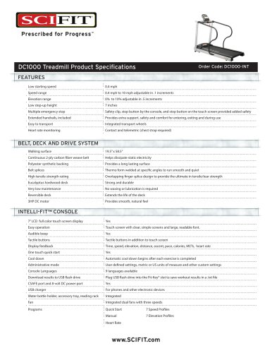 DC1000 Treadmill Product Specifications