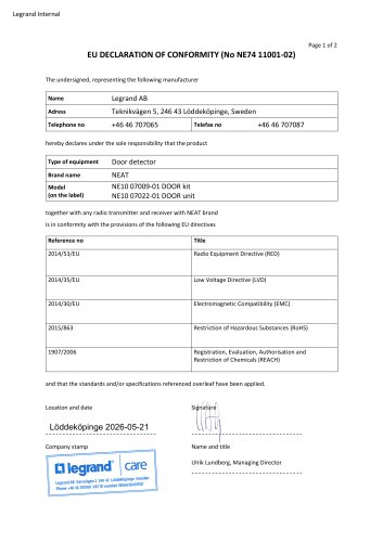 EU DECLARATION OF CONFORMITY (No NE74 11001-02)