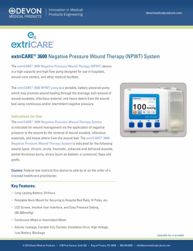 extriCARE® 3600 Negative Pressure Wound Therapy (NPWT) System