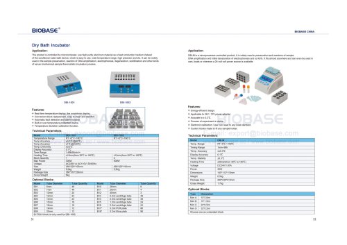 51-52 Dry Bath Incubator DBI-1001 DBI-1002 DBI-M
