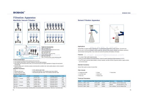 73-74 Manifolds Vacuum Filtration & Solvent Filtration Apparatus