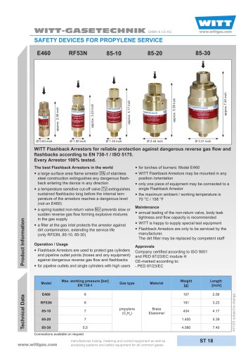 Flashback arrestors for propylene