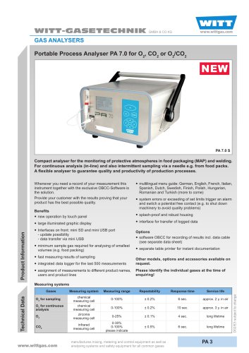 Portable Process Analyser PA 7.0 for O2, CO2 or O2/CO2