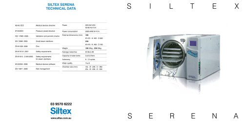 SILTEX SERENA TECHNICAL DATA