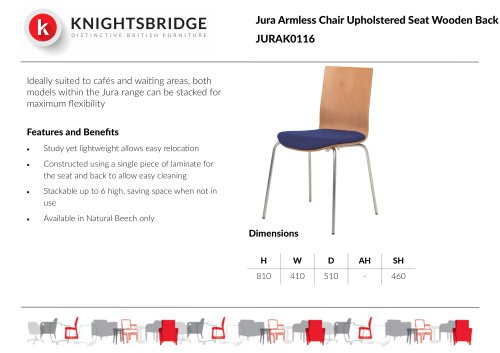 Jura Armless Chair Upholstered Seat Wooden Back JURAK0116